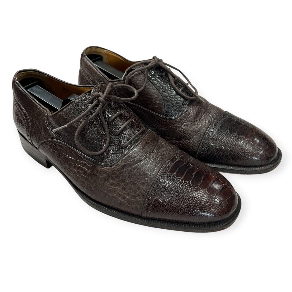 Magnanni 8761 Brown Ostrich Leather Oxford Dress Shoes MENS 42 US 9 Lace Up